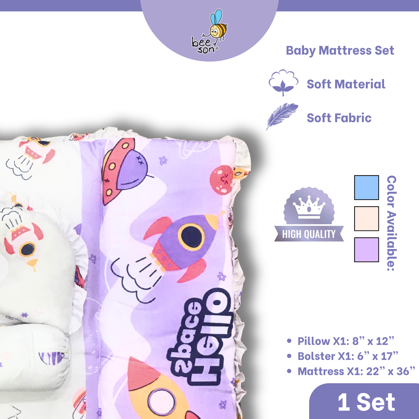 Beeson 3in1 Baby Bedding Set With Bolsters + Dimple Pillow + Mattress 10750