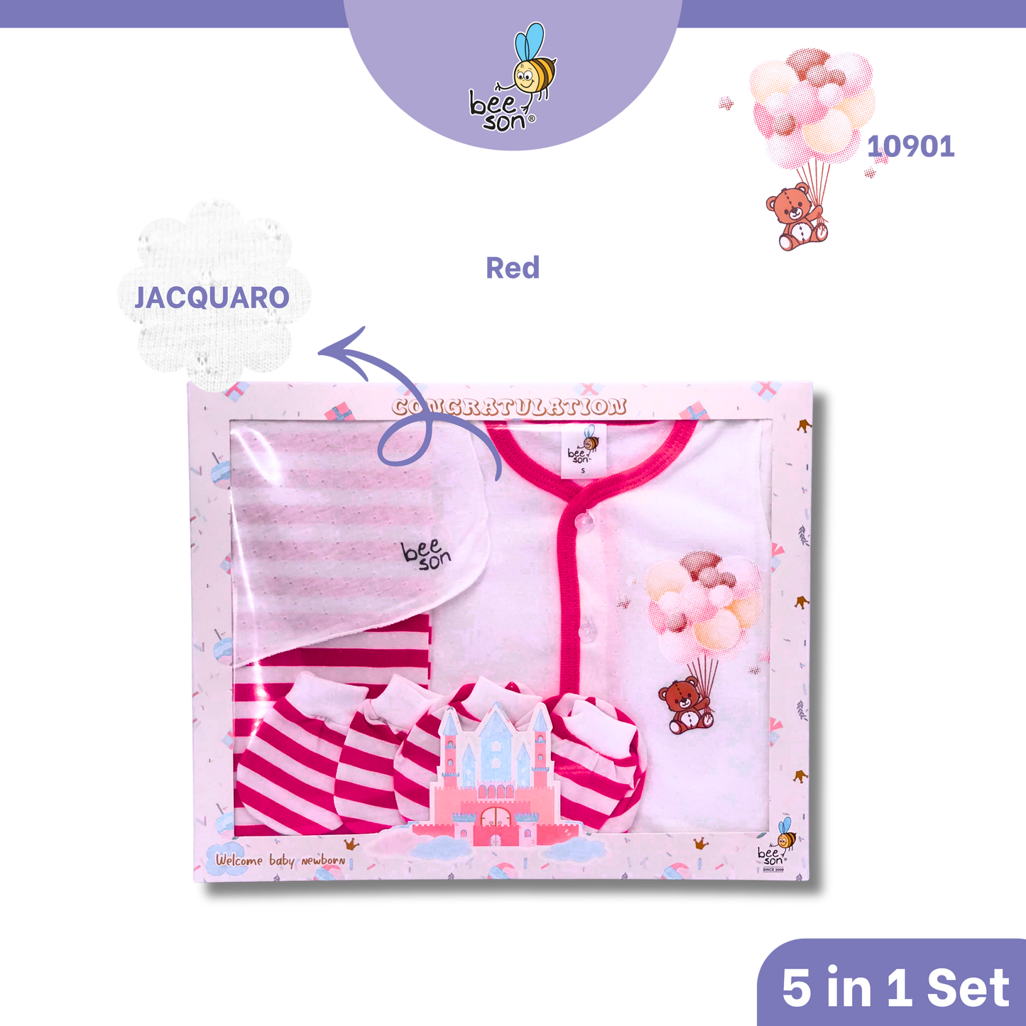 Beeson 5in1 Jacquaro Newborn Baby Girl Hamper Wear Gift Set Box 10901