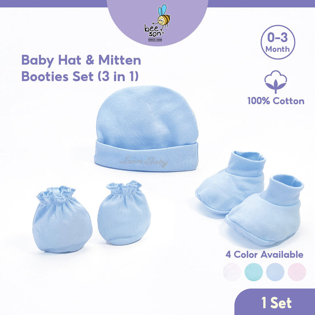 Beeson 3in1 Newborn Love Baby Mittens Booties with Bonnet Set 10555