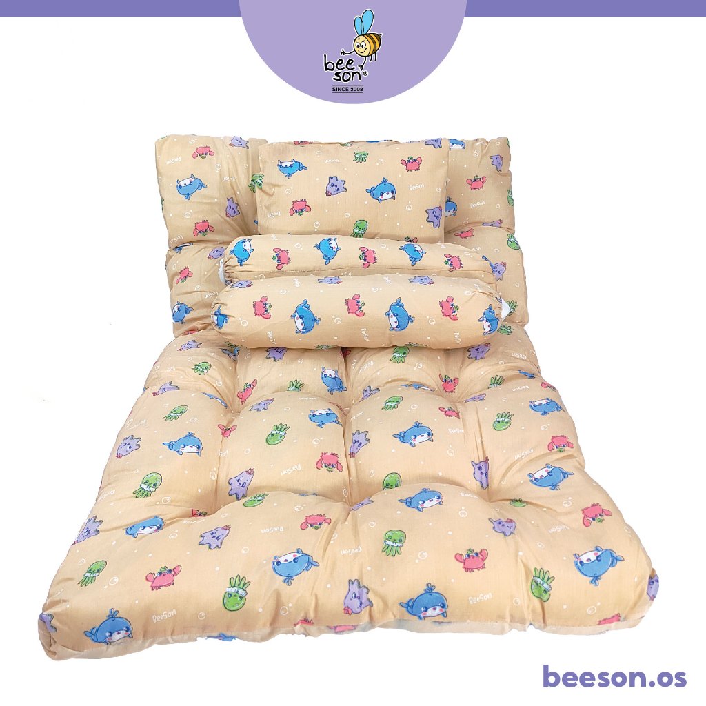 Beeson 4in1 Baby Bedding Set With Pillow + Bolsters + Thick Mattress 10753