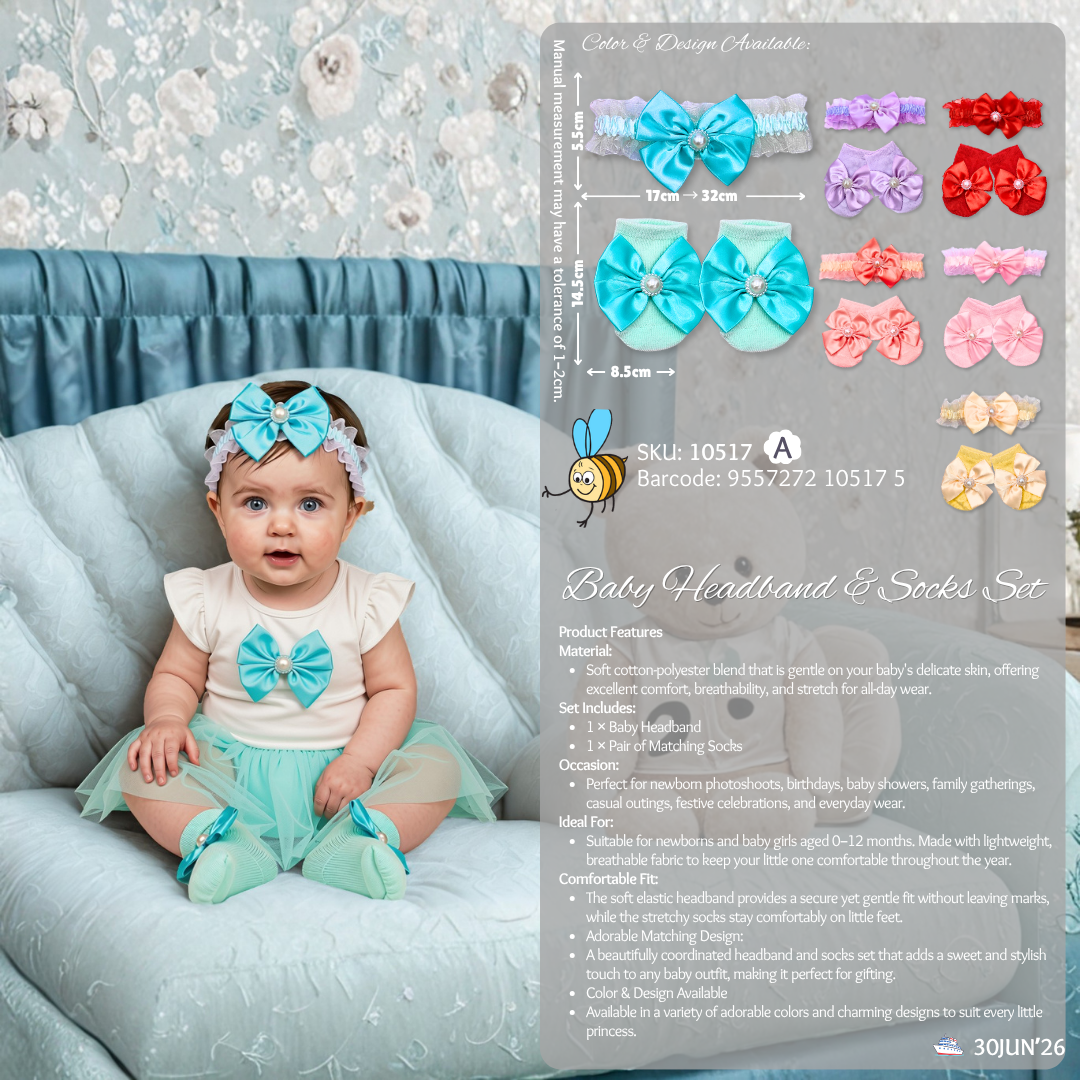 Beeson Baby Girl Headband with Matching Socks Set (0–2 Years) | 10517 A
