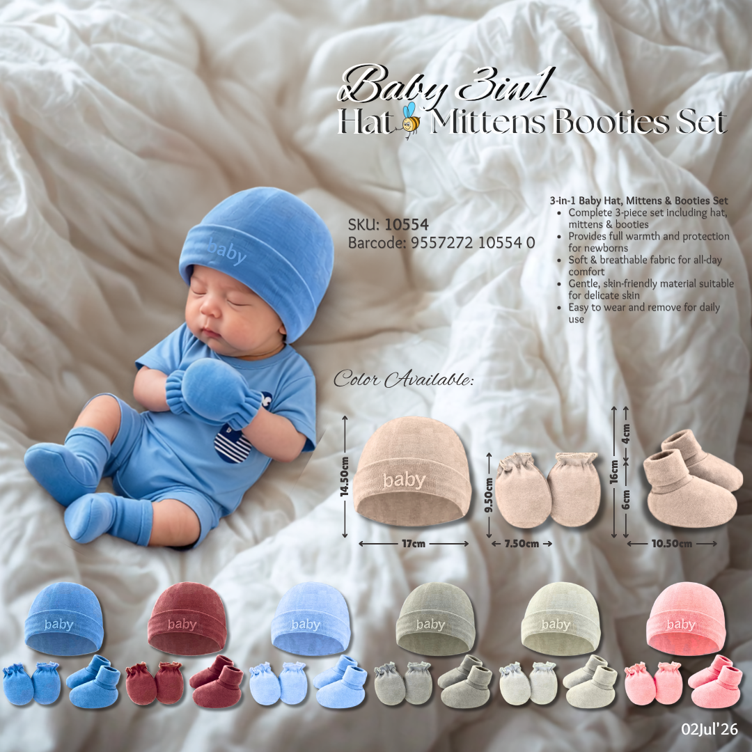 Beeson 3in1 Newborn Baby Boy / Girl Mittens & Booties with Bonnet Set | 10554