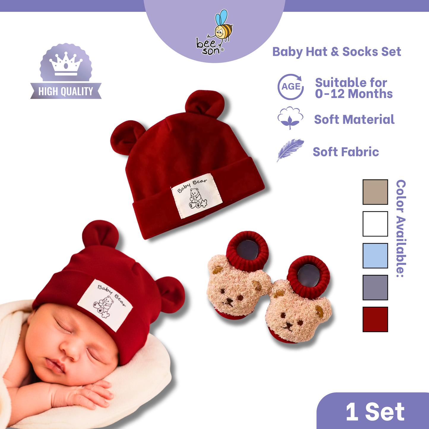 Beeson 2in1 Newborn Socks with Bonnet Set 10515