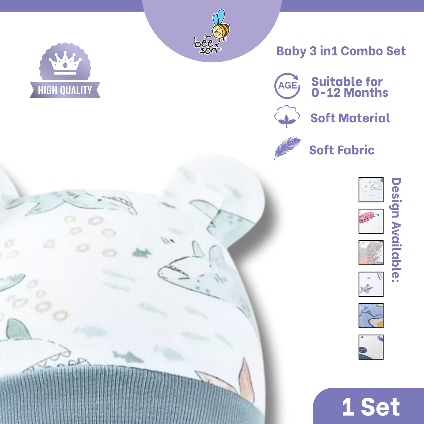Beeson 3in1 Newborn Mittens & Booties with Bonnet Set 10550 | 10551 | 10554