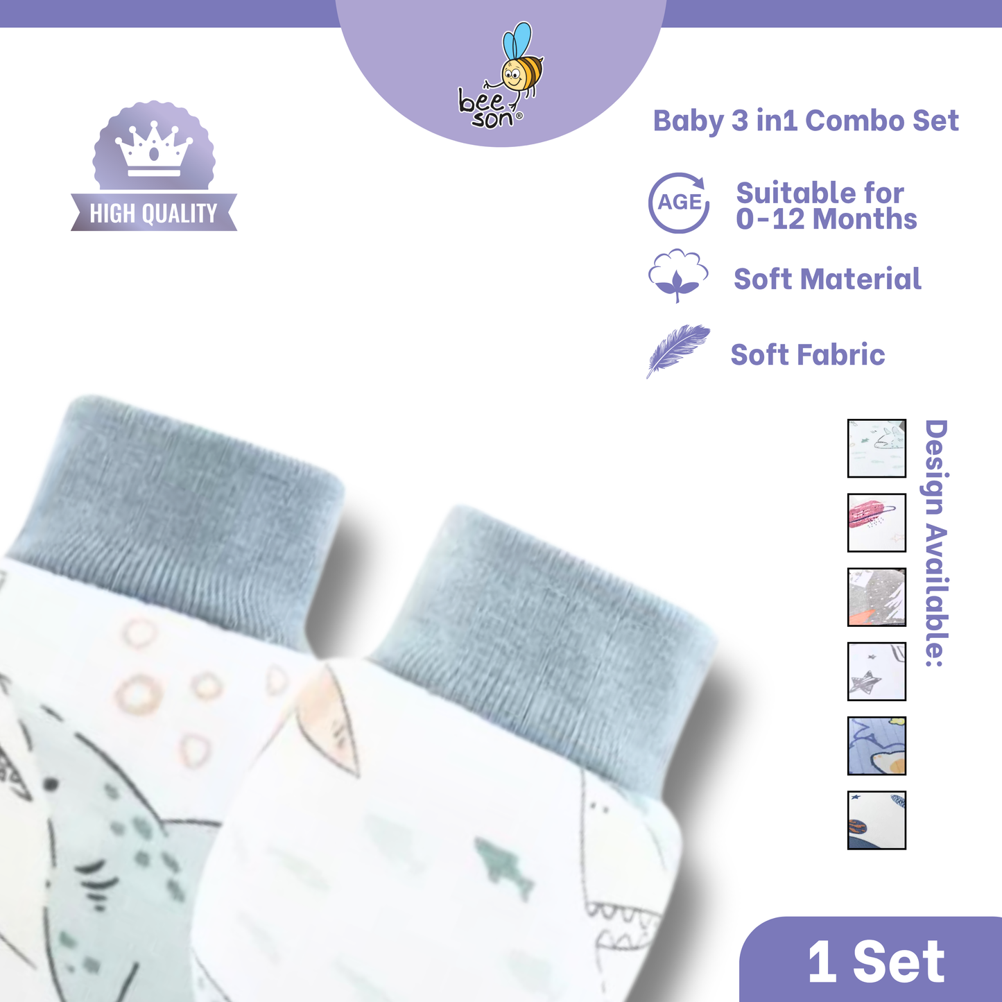 Beeson 3in1 Newborn Mittens & Booties with Bonnet Set 10550 | 10551 | 10554