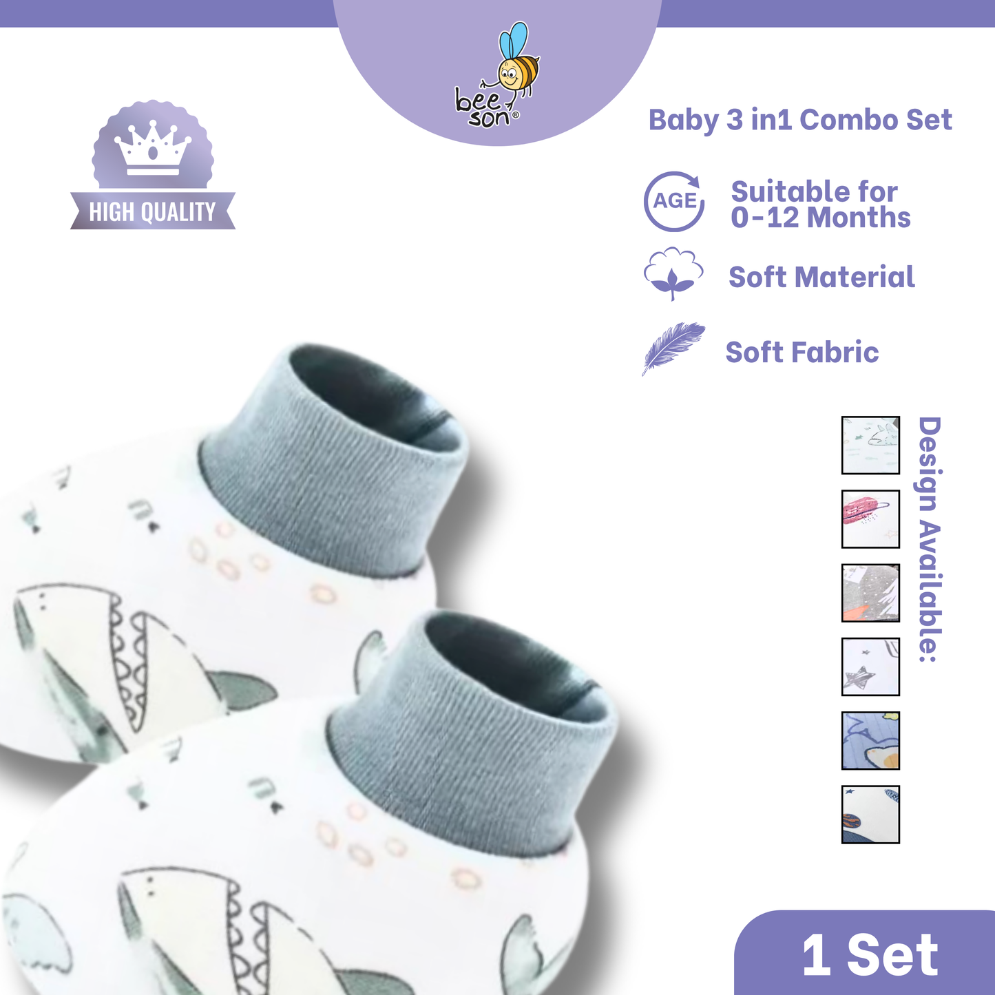 Beeson 3in1 Newborn Mittens & Booties with Bonnet Set 10550 | 10551 | 10554