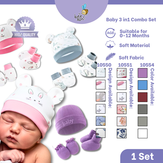 Beeson 3in1 Newborn Mittens & Booties with Bonnet Set 10550 | 10551 | 10554