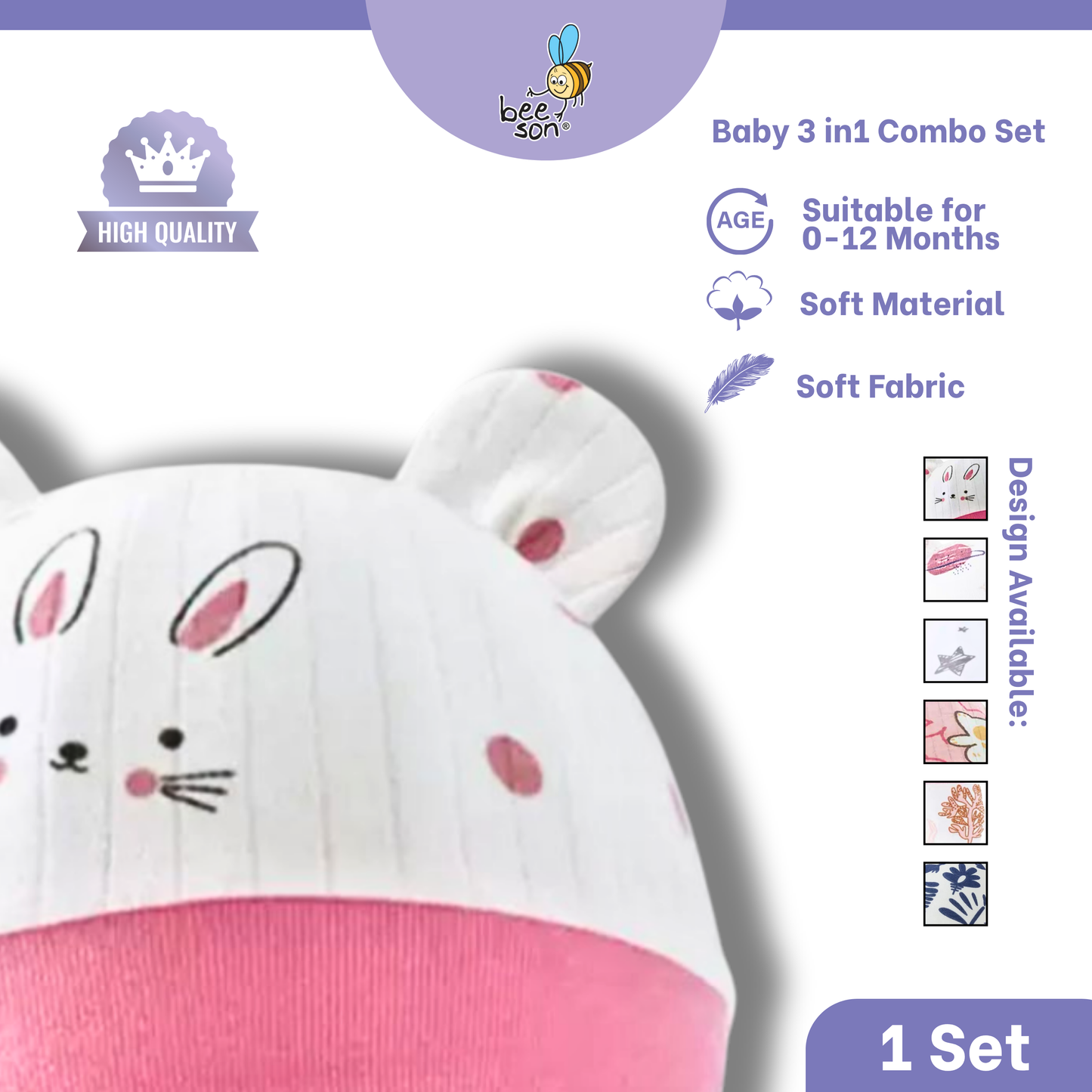 Beeson 3in1 Newborn Mittens & Booties with Bonnet Set 10550 | 10551 | 10554