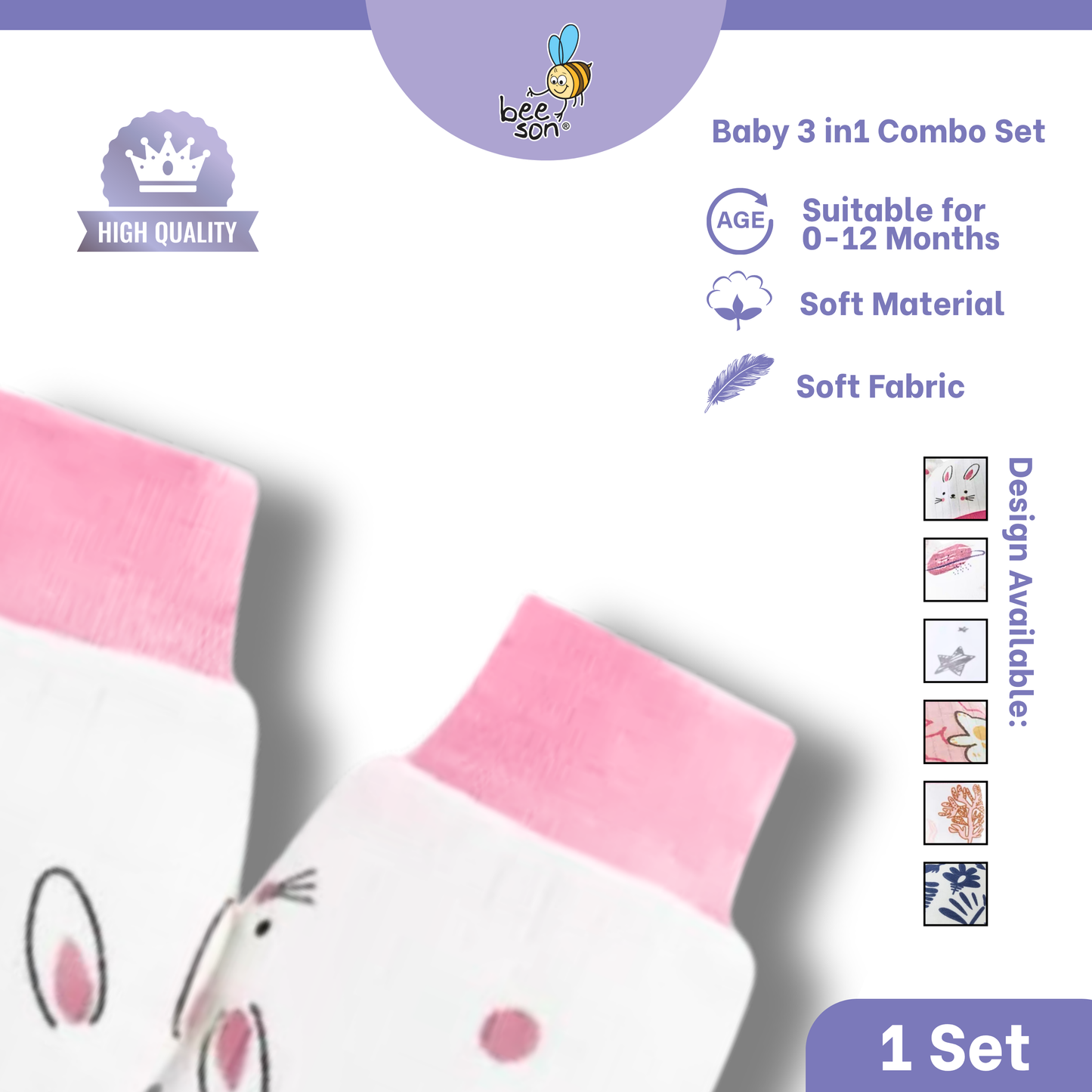 Beeson 3in1 Newborn Mittens & Booties with Bonnet Set 10550 | 10551 | 10554