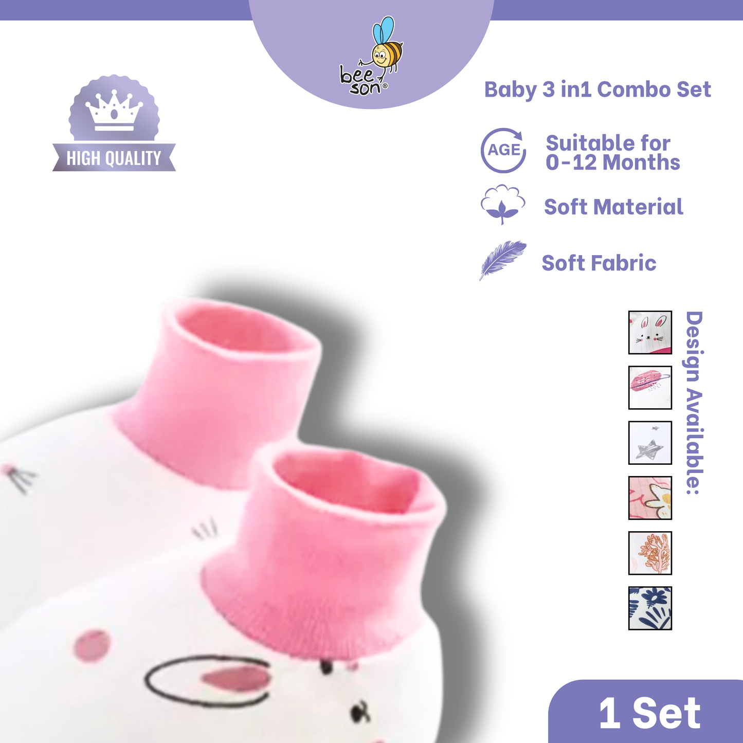 Beeson 3in1 Newborn Mittens & Booties with Bonnet Set 10550 | 10551 | 10554