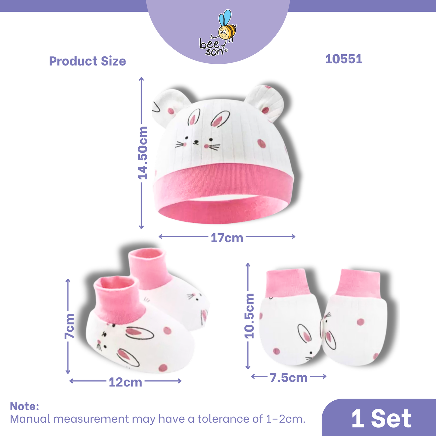 Beeson 3in1 Newborn Mittens & Booties with Bonnet Set 10550 | 10551 | 10554