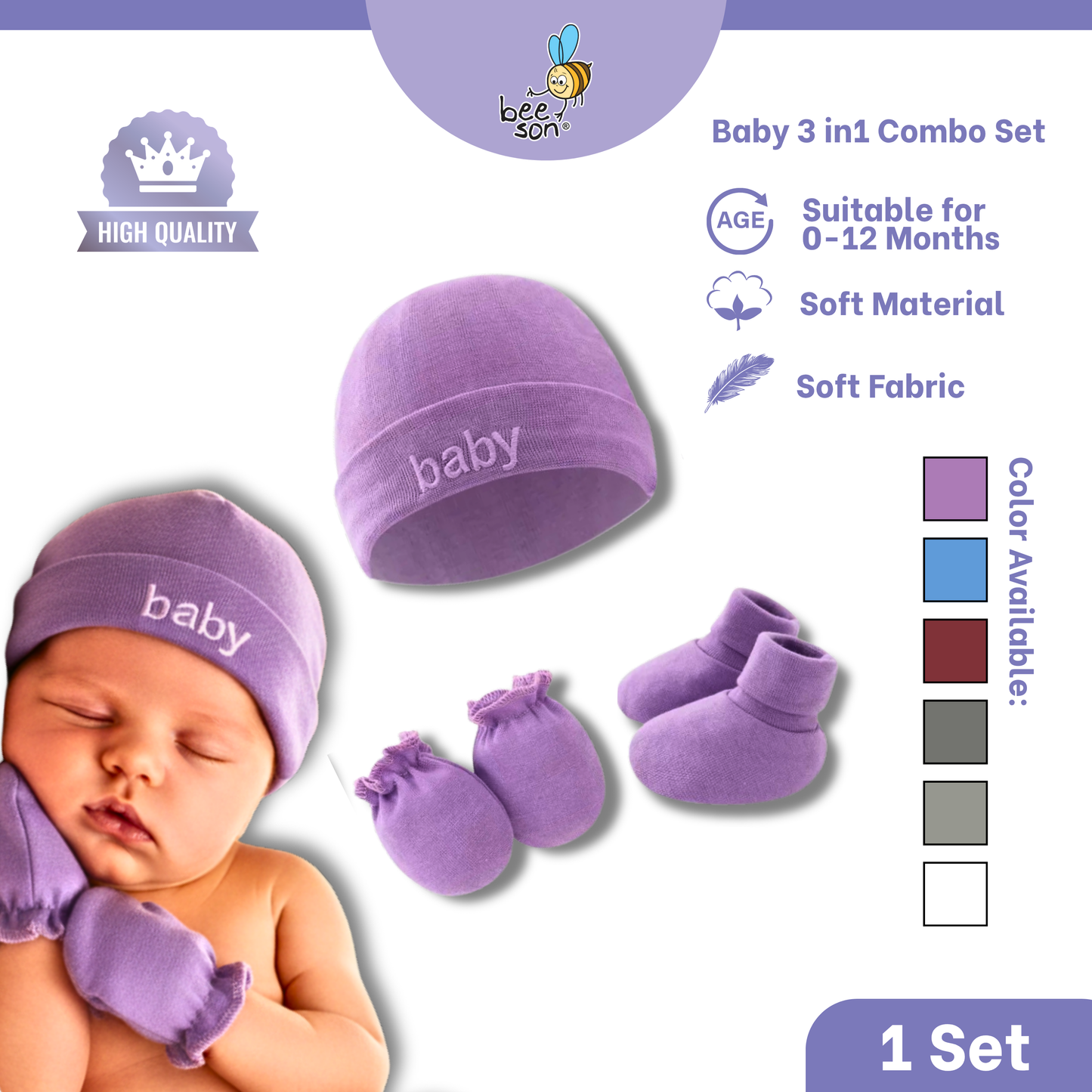 Beeson 3in1 Newborn Mittens & Booties with Bonnet Set 10550 | 10551 | 10554