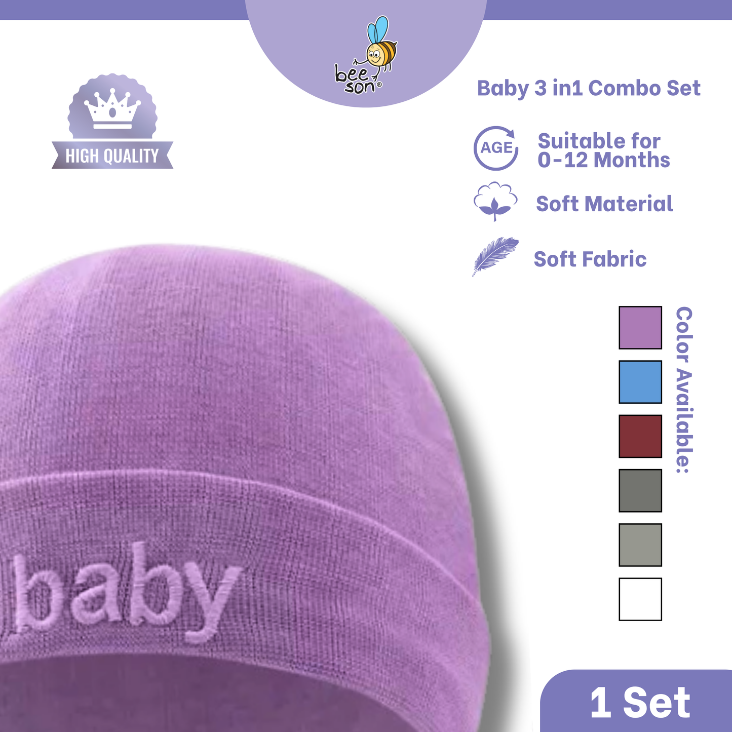 Beeson 3in1 Newborn Mittens & Booties with Bonnet Set 10550 | 10551 | 10554