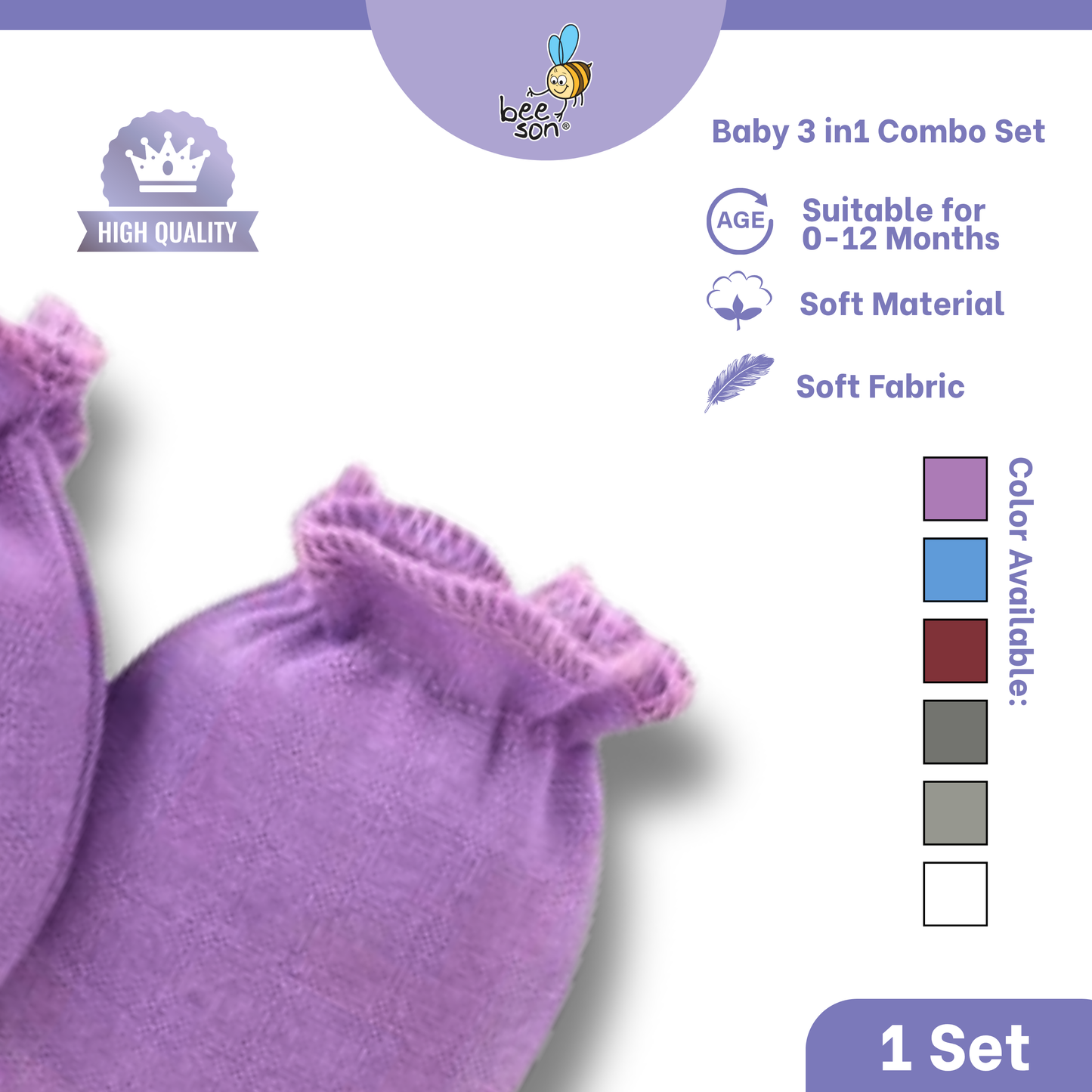 Beeson 3in1 Newborn Mittens & Booties with Bonnet Set 10550 | 10551 | 10554
