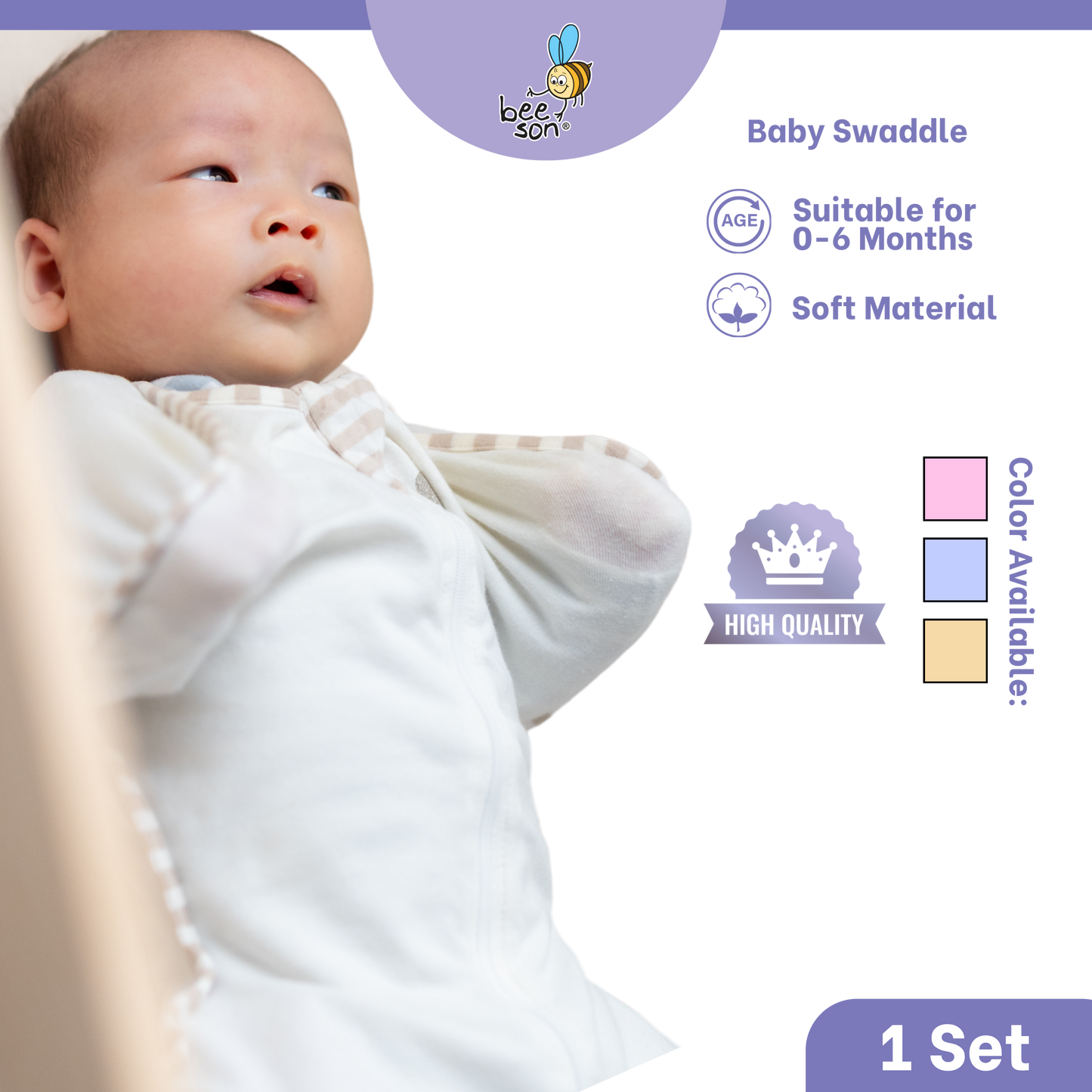 Beeson Newborn Baby Dual Zipped Swaddle | Soft Cotton Sleep Sack | Two-Way Zip Swaddle | Newborn Essentials (0–6 Months) | 10684