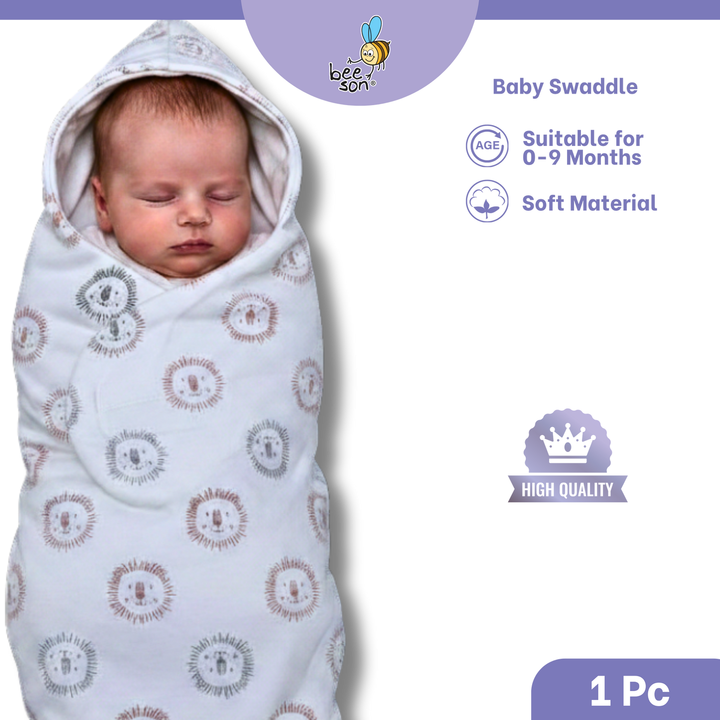 Beeson Baby Velcro Swaddle Wrap | Soft Breathable Cotton Newborn Swaddle Blanket | Adjustable Sleep Sack (0–3 Months) | 10698