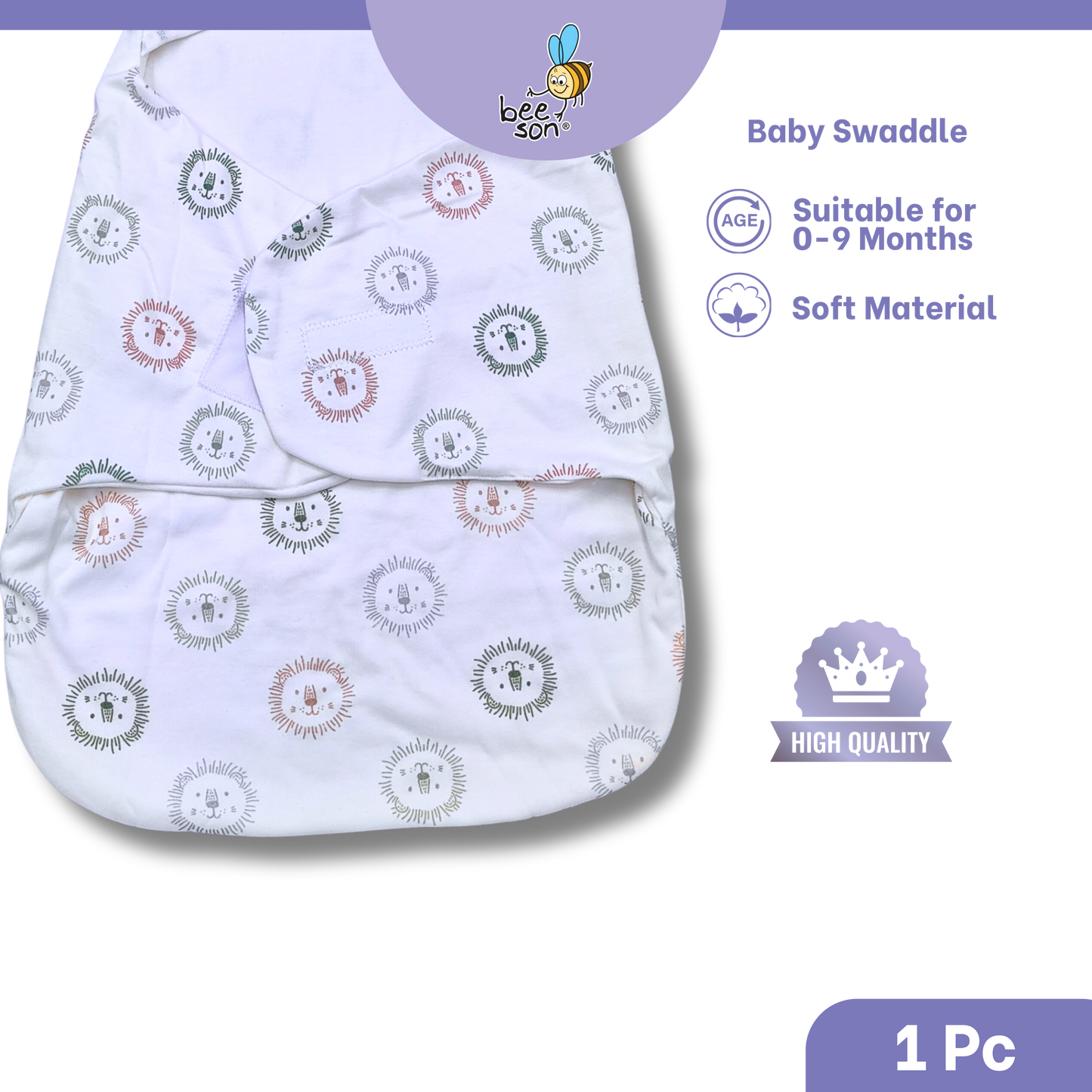 Beeson Baby Velcro Swaddle Wrap | Soft Breathable Cotton Newborn Swaddle Blanket | Adjustable Sleep Sack (0–3 Months) | 10698