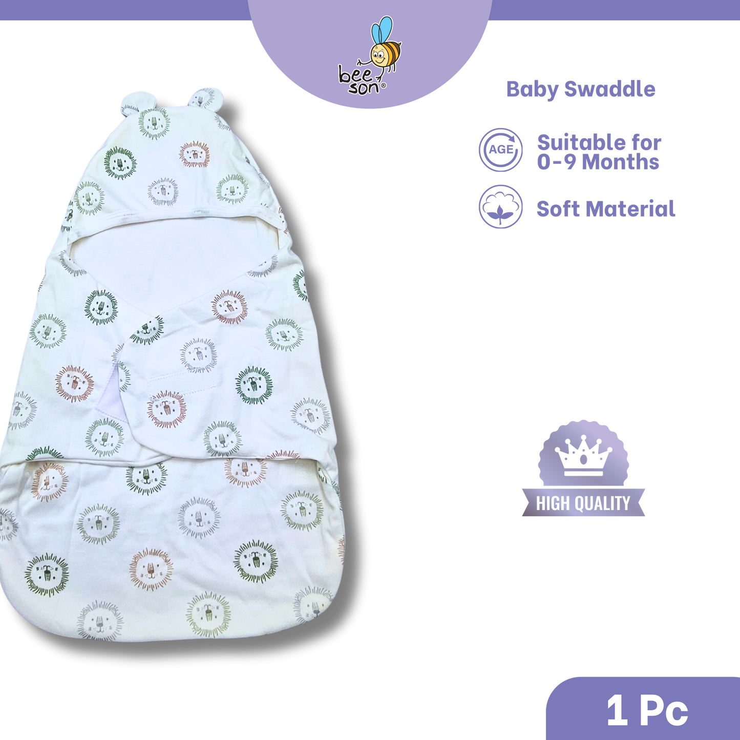 Beeson Baby Velcro Swaddle Wrap | Soft Breathable Cotton Newborn Swaddle Blanket | Adjustable Sleep Sack (0–3 Months) | 10698