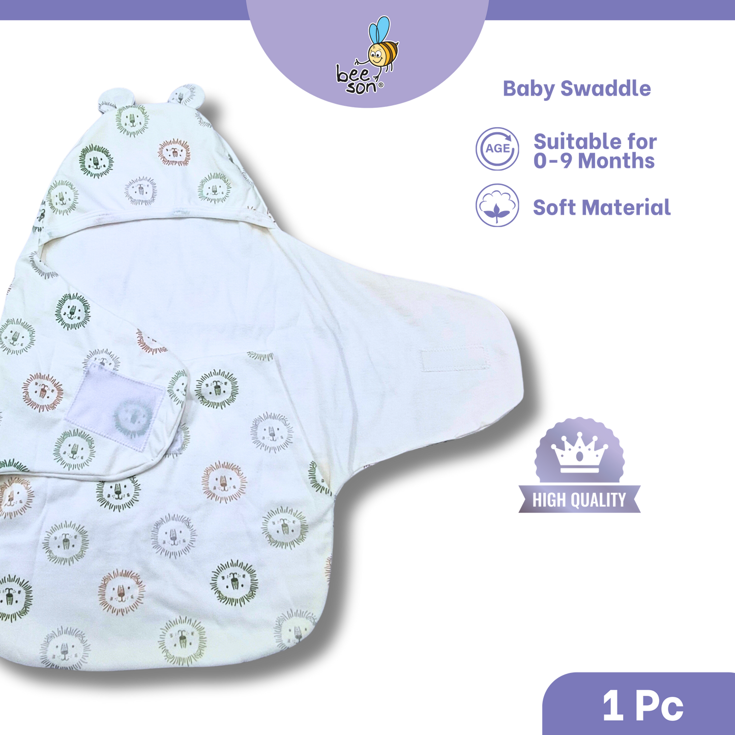 Beeson Baby Velcro Swaddle Wrap | Soft Breathable Cotton Newborn Swaddle Blanket | Adjustable Sleep Sack (0–3 Months) | 10698