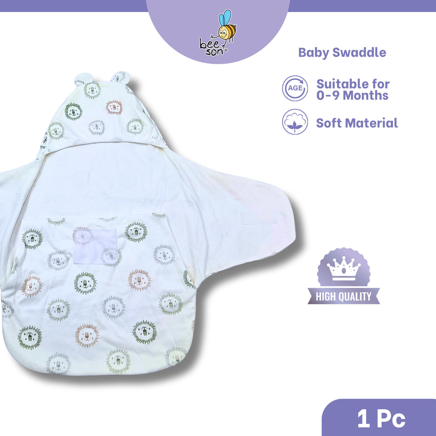 Beeson Baby Velcro Swaddle Wrap | Soft Breathable Cotton Newborn Swaddle Blanket | Adjustable Sleep Sack (0–3 Months) | 10698