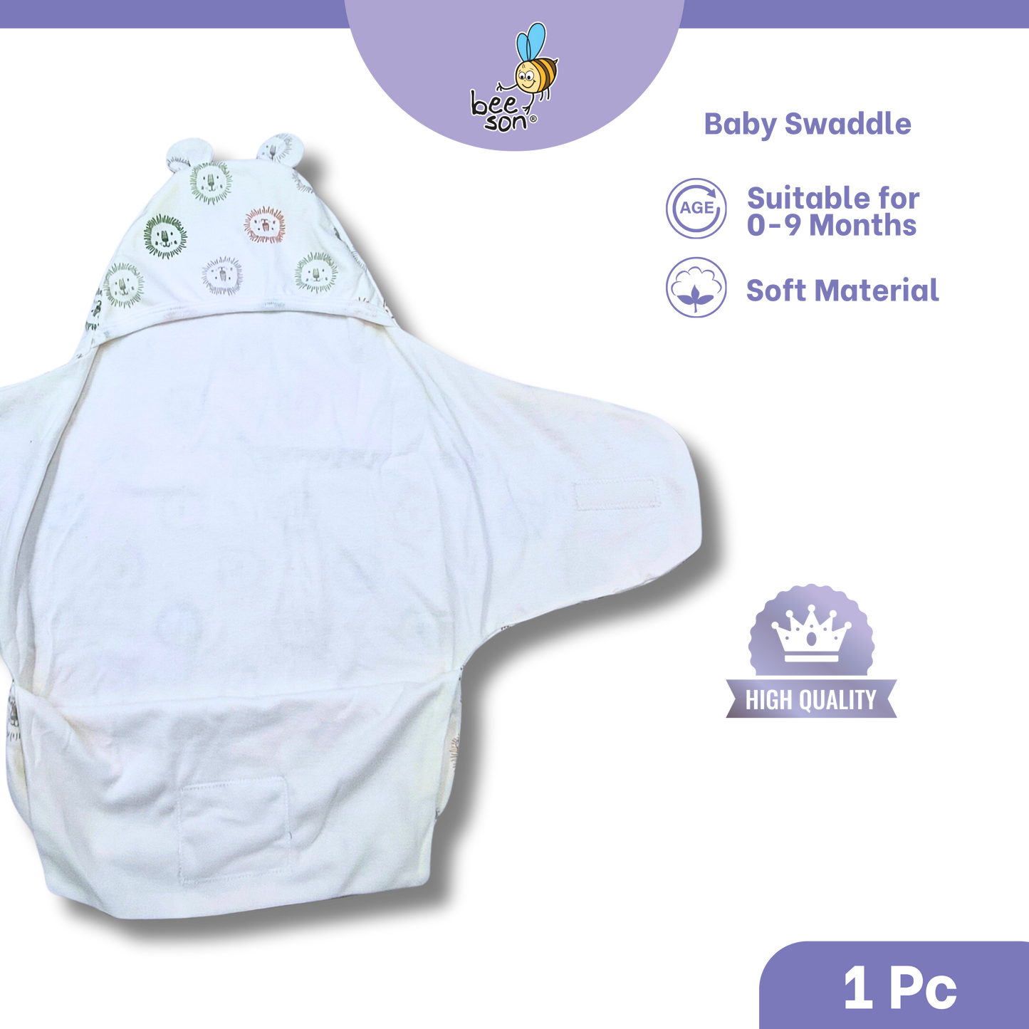 Beeson Baby Velcro Swaddle Wrap | Soft Breathable Cotton Newborn Swaddle Blanket | Adjustable Sleep Sack (0–3 Months) | 10698