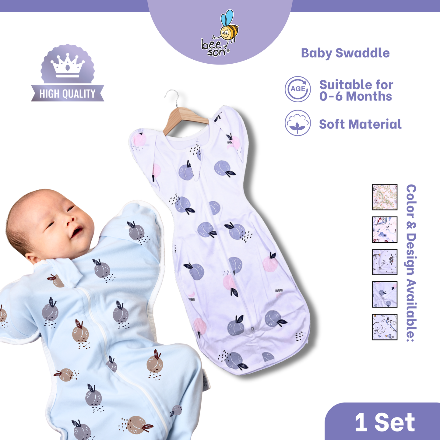 Beeson Newborn Baby Dual Zipped Swaddle | Soft Cotton Sleep Sack | Two-Way Zip Swaddle | Newborn Essentials (0–6 Months) 10699