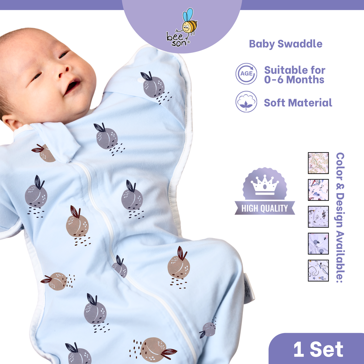 Beeson Newborn Baby Dual Zipped Swaddle | Soft Cotton Sleep Sack | Two-Way Zip Swaddle | Newborn Essentials (0–6 Months) 10699