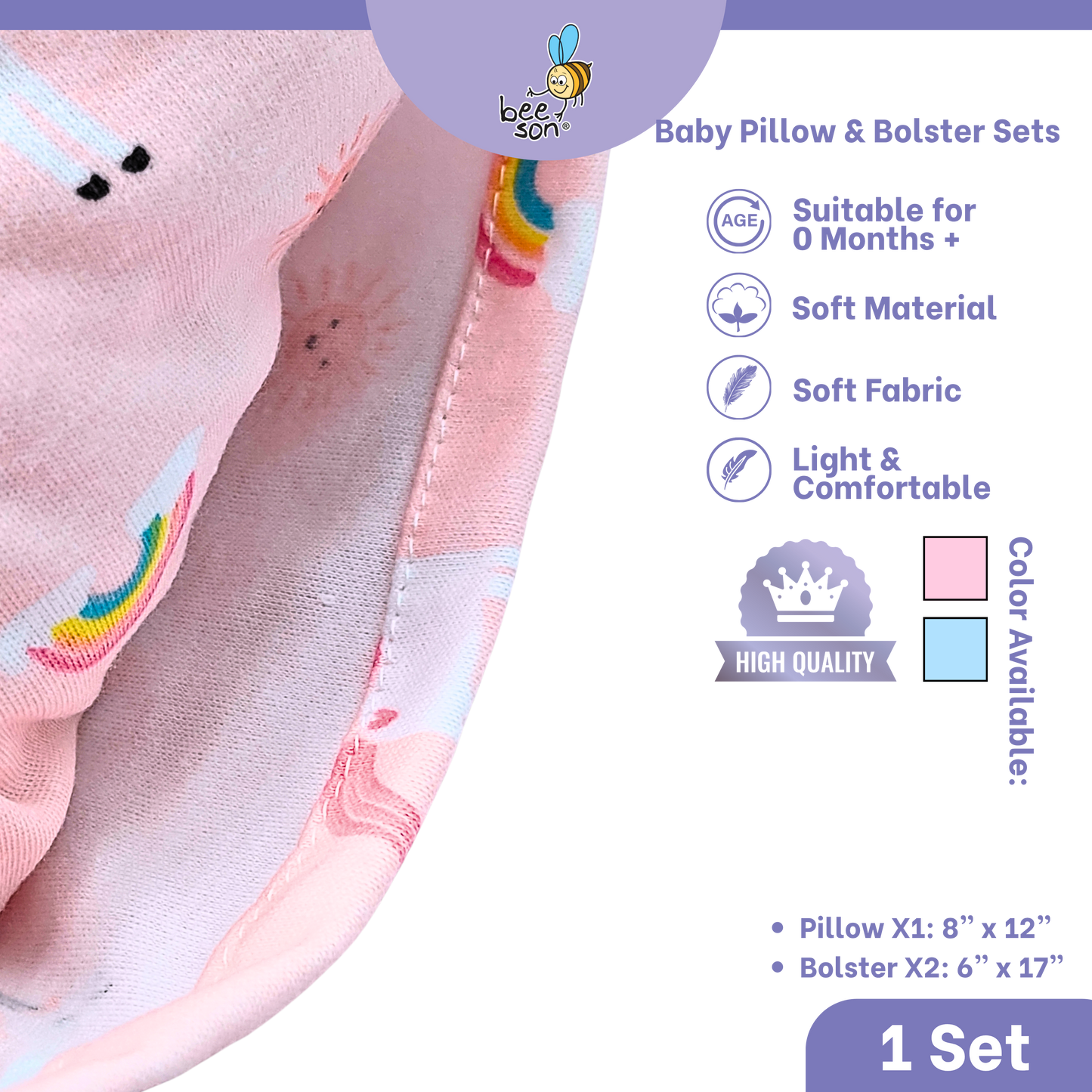 Beeson 3in1 Baby Soft Bedding Set With Pillow & Bolster | 10731