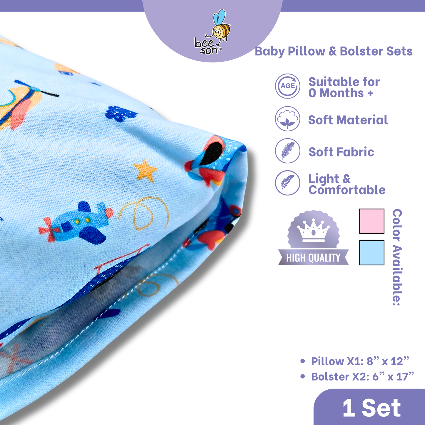 Beeson 3in1 Baby Soft Bedding Set With Pillow & Bolster | 10731