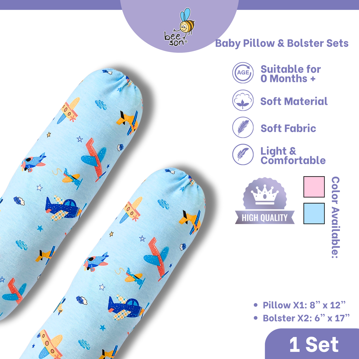 Beeson 3in1 Baby Soft Bedding Set With Pillow & Bolster | 10731