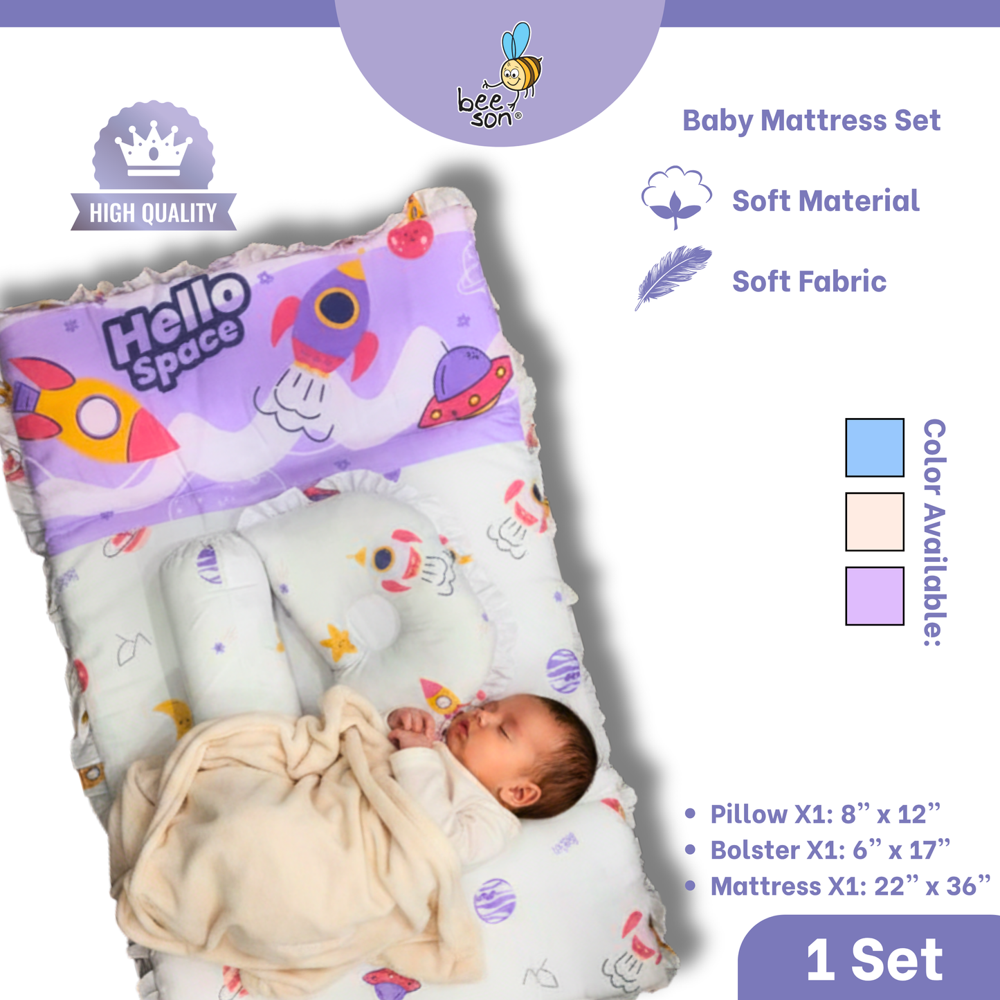 Beeson 3in1 Baby Bedding Set With Bolsters + Dimple Pillow + Mattress 10750