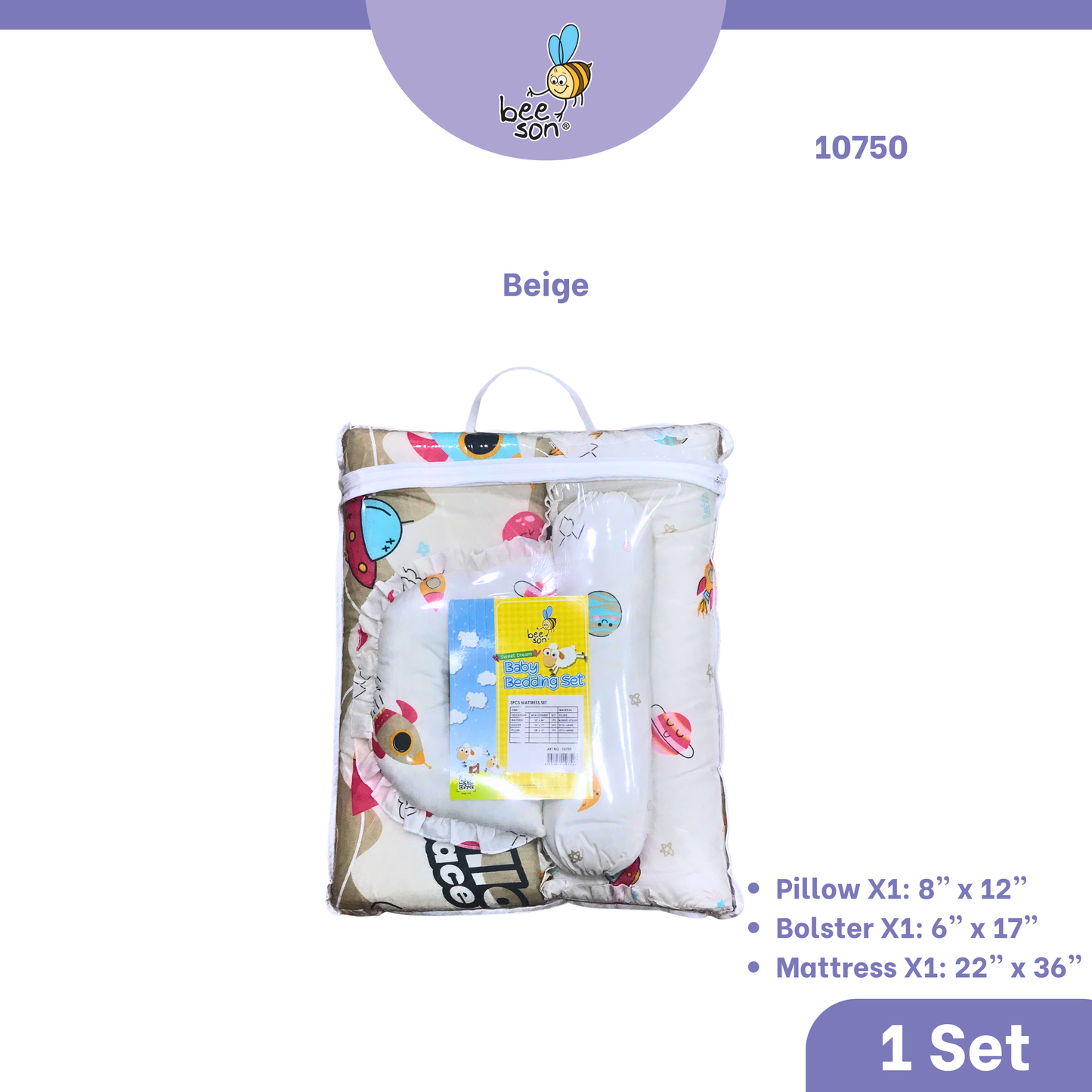 Beeson 3in1 Baby Bedding Set With Bolsters + Dimple Pillow + Mattress 10750