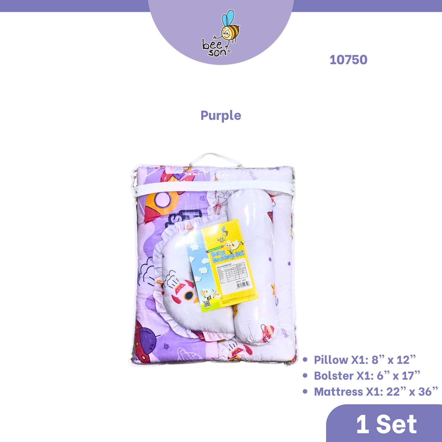 Beeson 3in1 Baby Bedding Set With Bolsters + Dimple Pillow + Mattress 10750