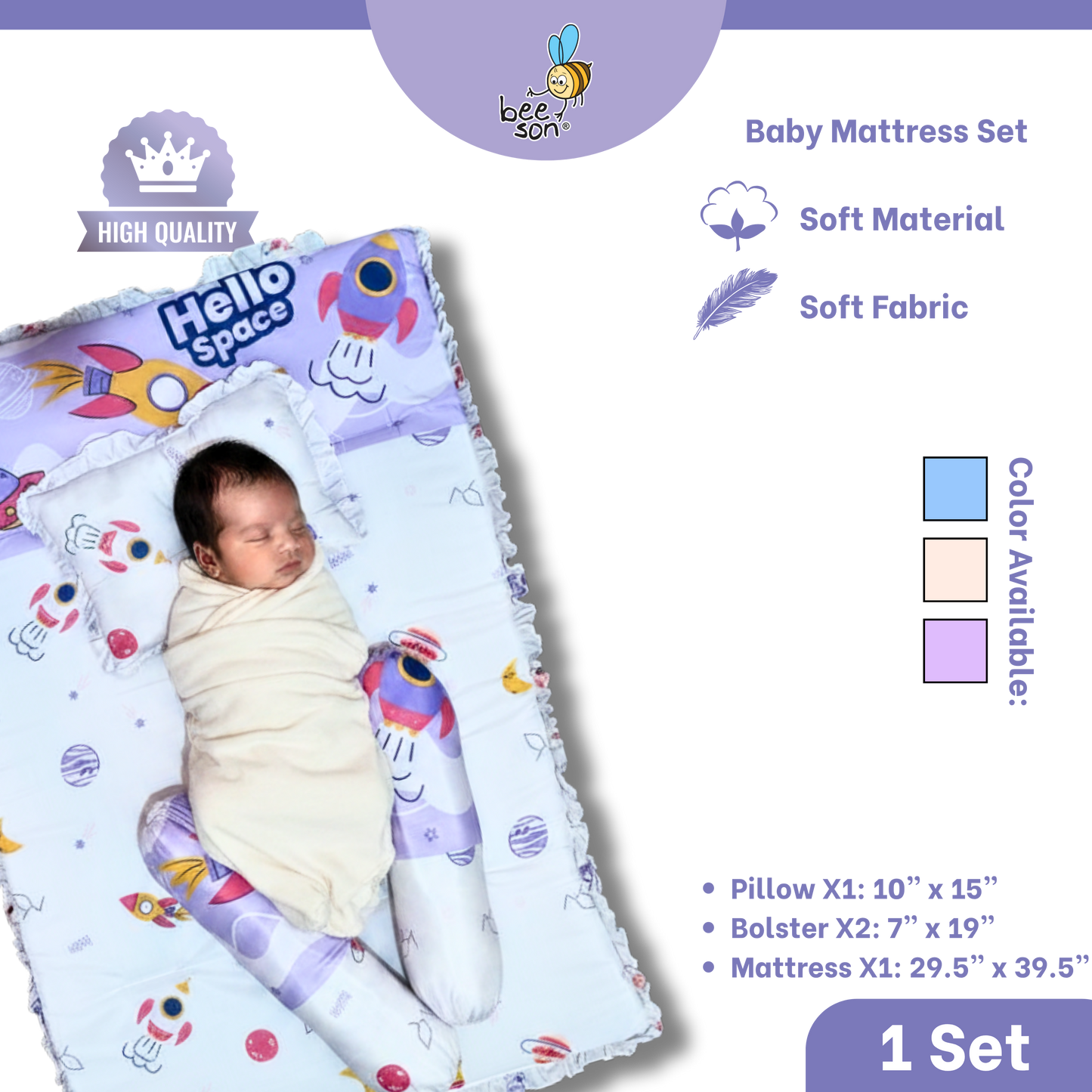Beeson 4in1 Baby Bedding Set With Dimple Pillow + Bolsters + Mattress 10752