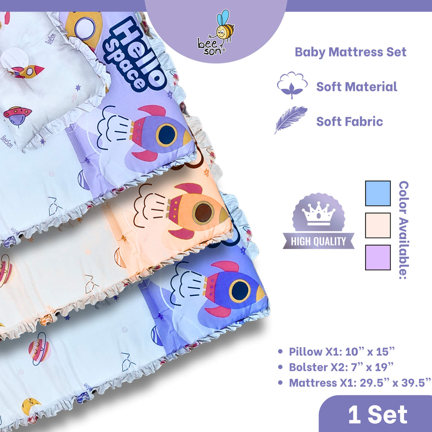 Beeson 4in1 Baby Bedding Set With Dimple Pillow + Bolsters + Mattress 10752