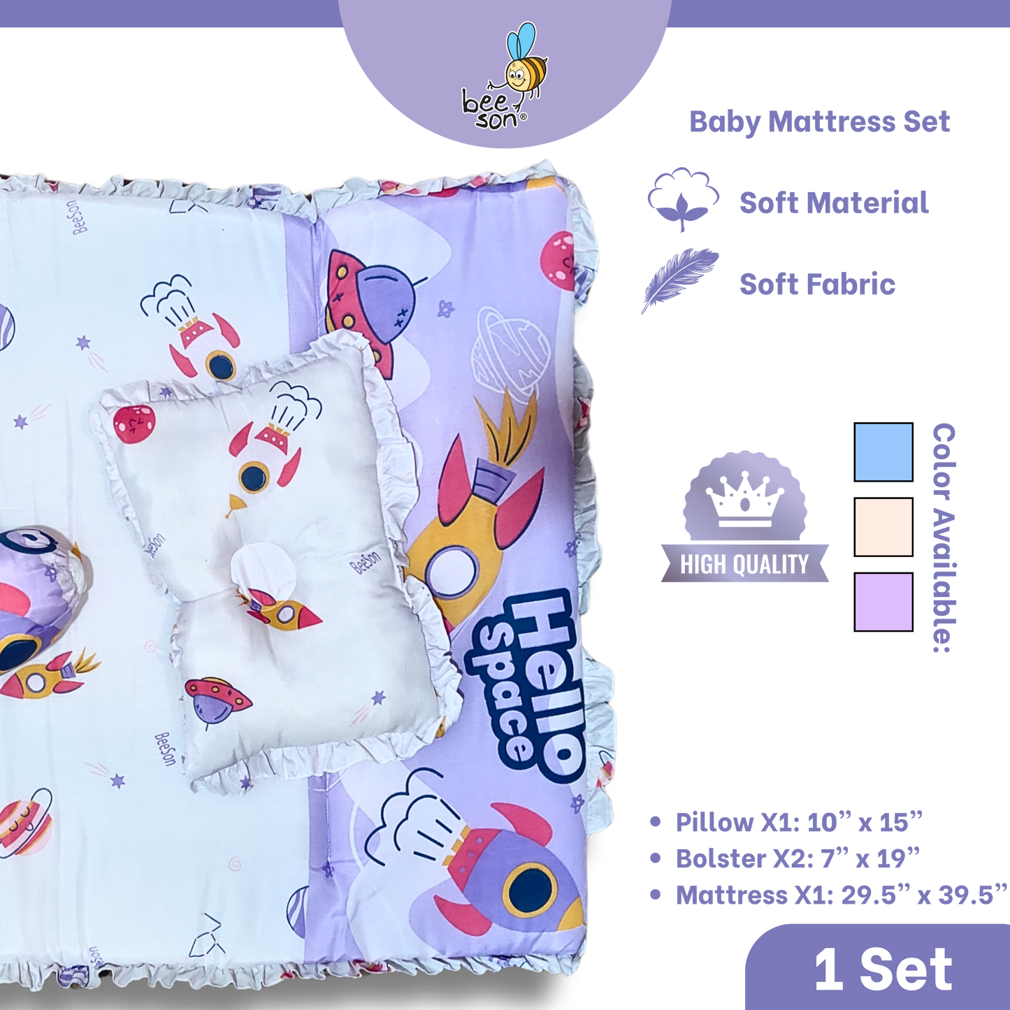 Beeson 4in1 Baby Bedding Set With Dimple Pillow + Bolsters + Mattress 10752