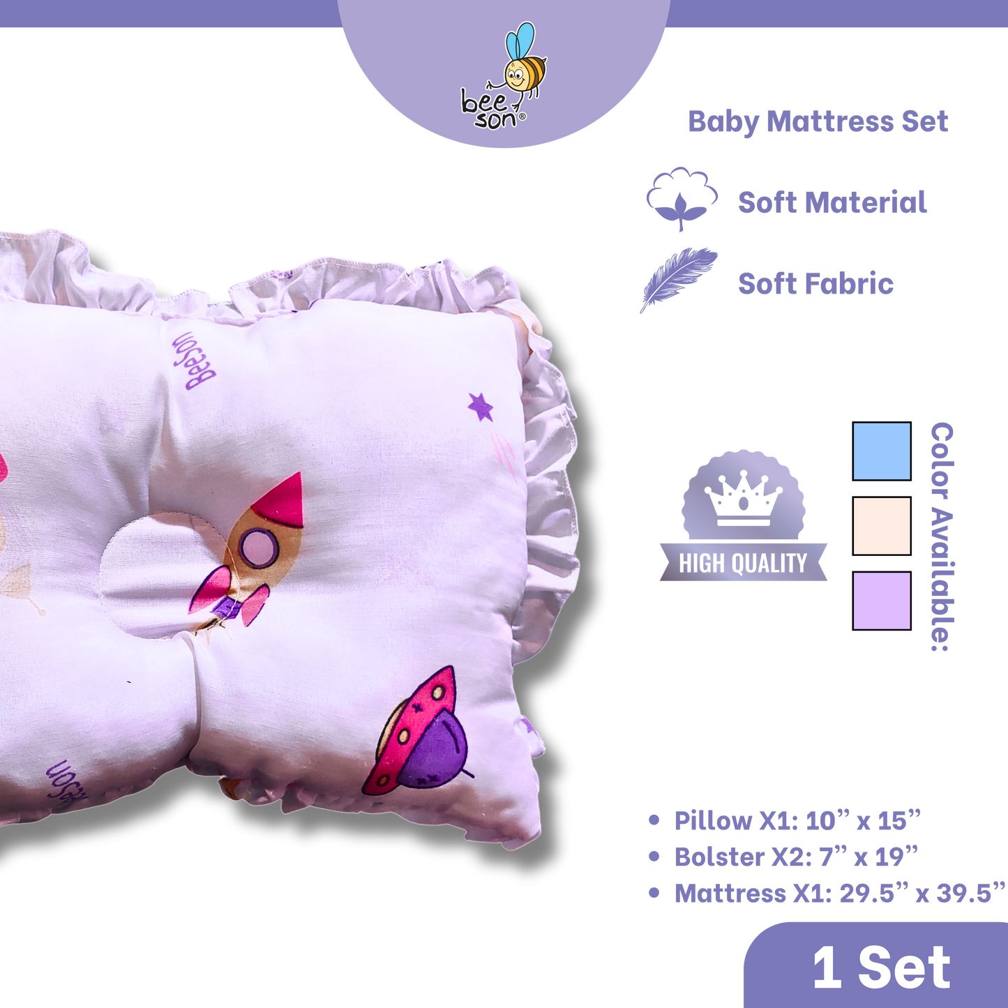 Beeson 4in1 Baby Bedding Set With Dimple Pillow + Bolsters + Mattress 10752