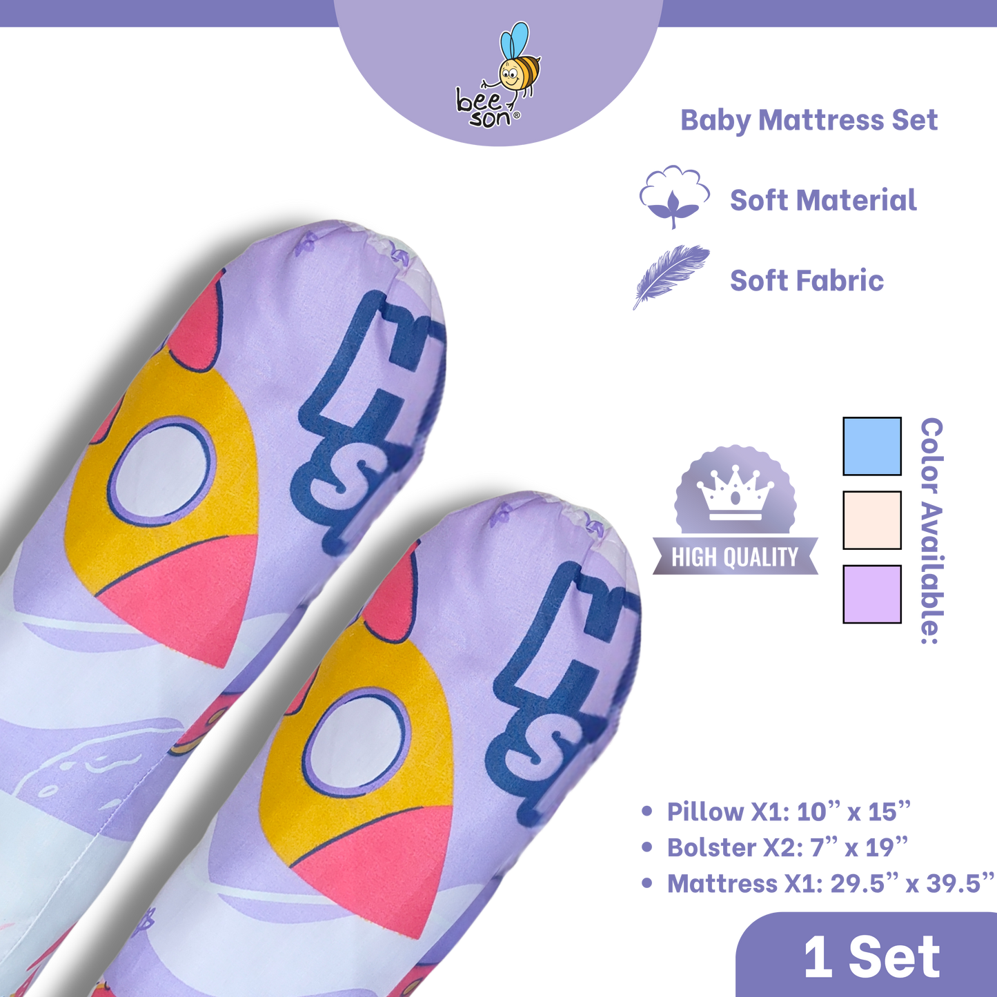 Beeson 4in1 Baby Bedding Set With Dimple Pillow + Bolsters + Mattress 10752