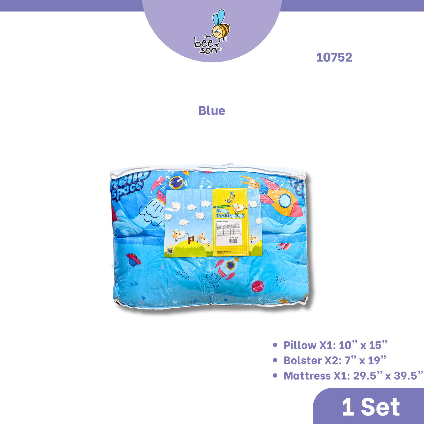 Beeson 4in1 Baby Bedding Set With Dimple Pillow + Bolsters + Mattress 10752