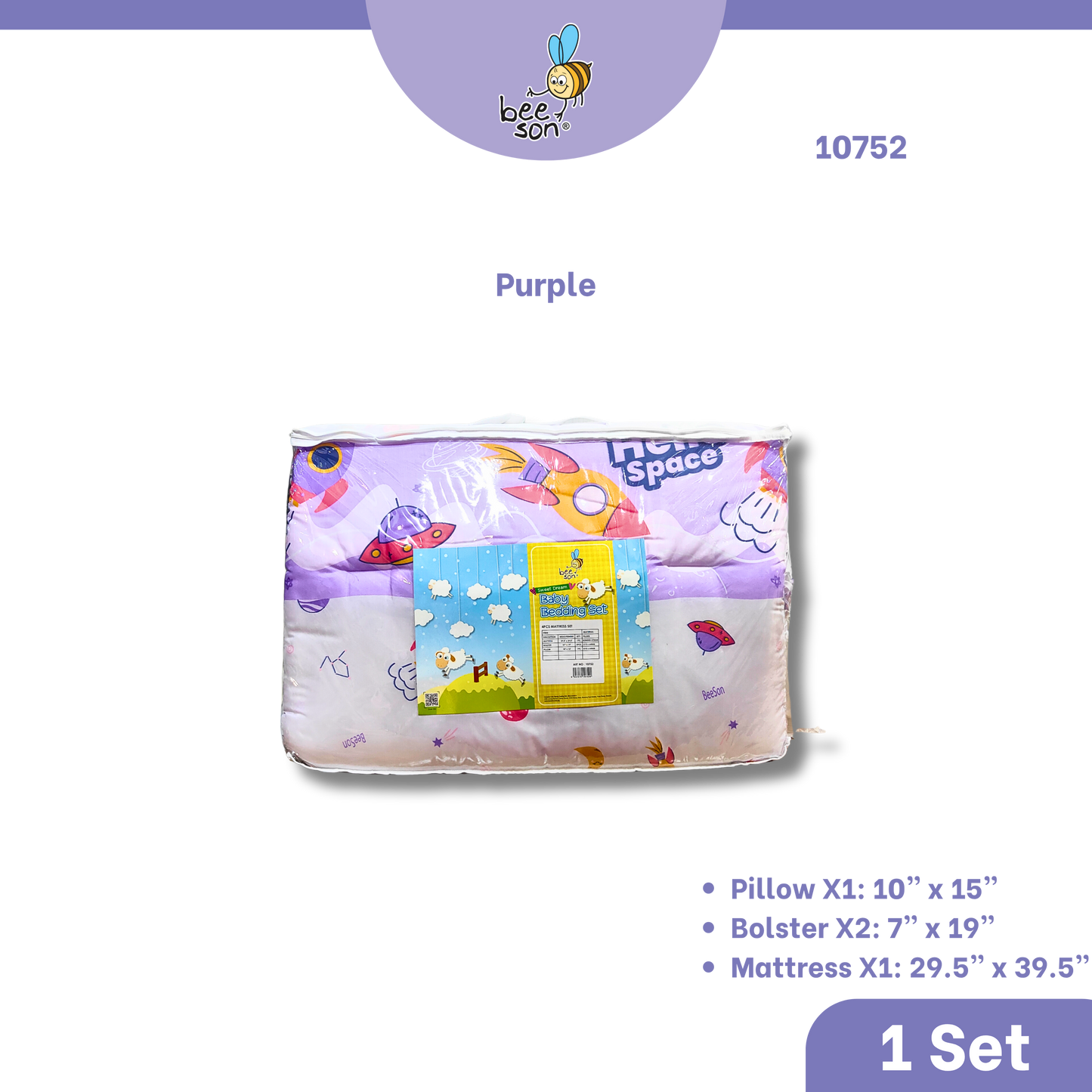 Beeson 4in1 Baby Bedding Set With Dimple Pillow + Bolsters + Mattress 10752
