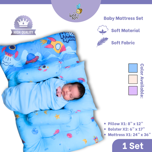 Beeson 4in1 Baby Bedding Set With Pillow + Bolsters + Thick Mattress 10753