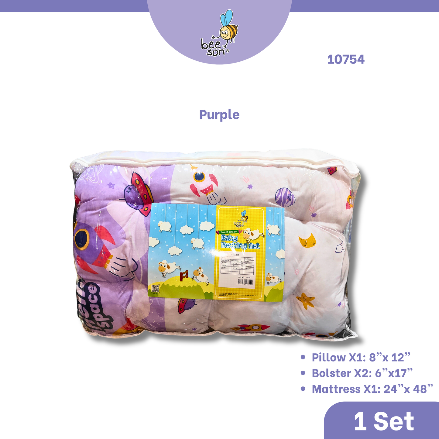 Beeson 4in1 Baby Bedding Set With Pillow + Bolsters + Thick Mattress 10754