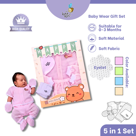 Beeson 5in1 Eyelet Newborn Baby Boy / Girl Hamper Wear Gift Set Box 10900