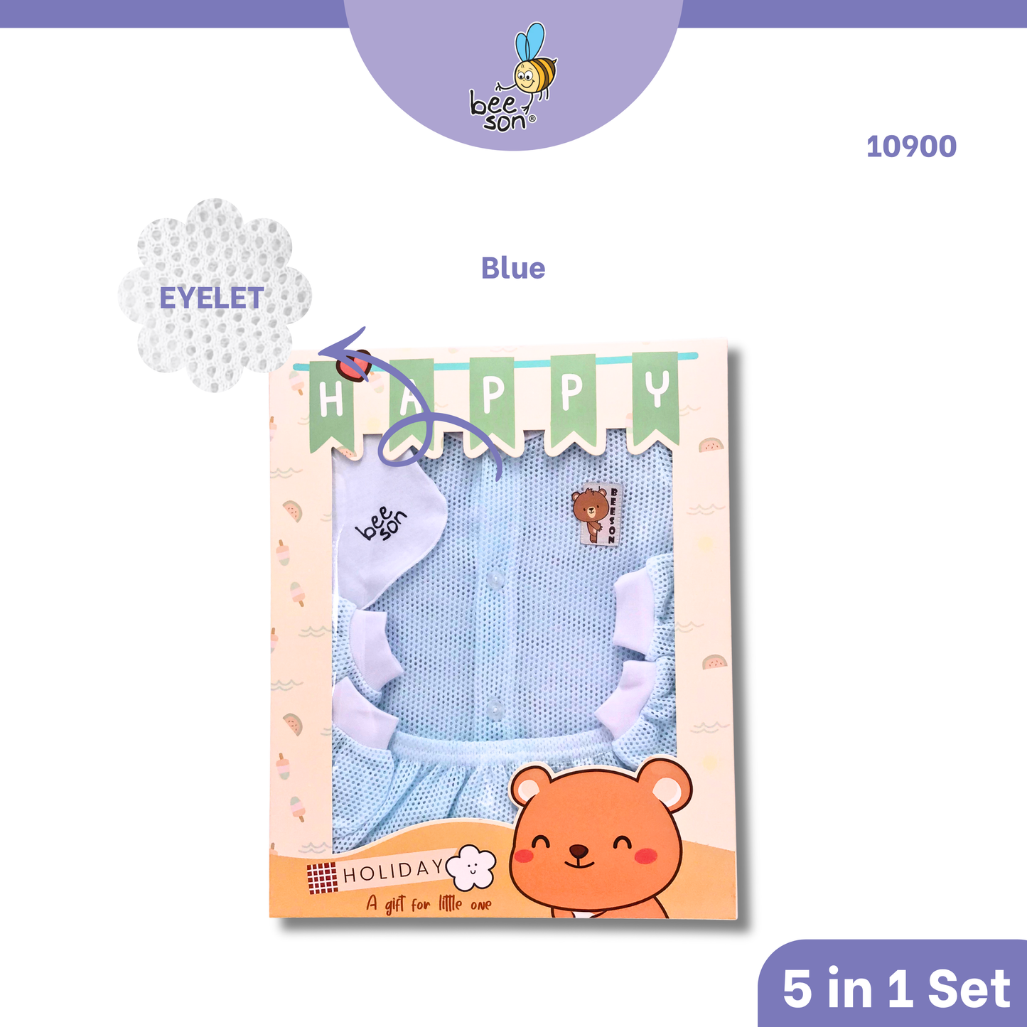 Beeson 5in1 Eyelet Newborn Baby Boy / Girl Hamper Wear Gift Set Box 10900