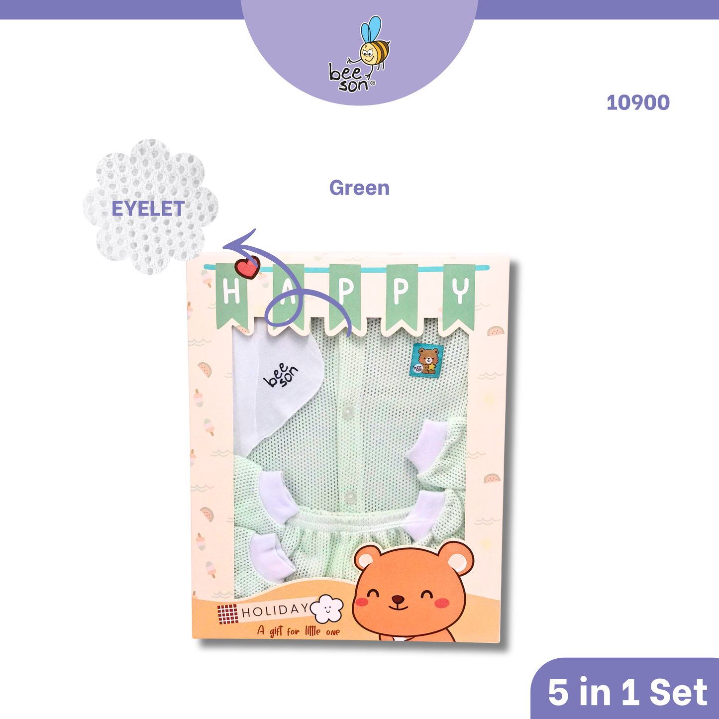 Beeson 5in1 Eyelet Newborn Baby Boy / Girl Hamper Wear Gift Set Box 10900