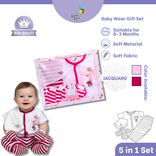 Beeson 5in1 Jacquaro Newborn Baby Girl Hamper Wear Gift Set Box 10901