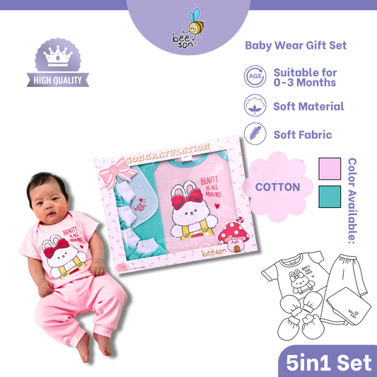 Beeson 5in1 Cotton Newborn Baby Girl Hamper Wear Gift Set Box | 10908