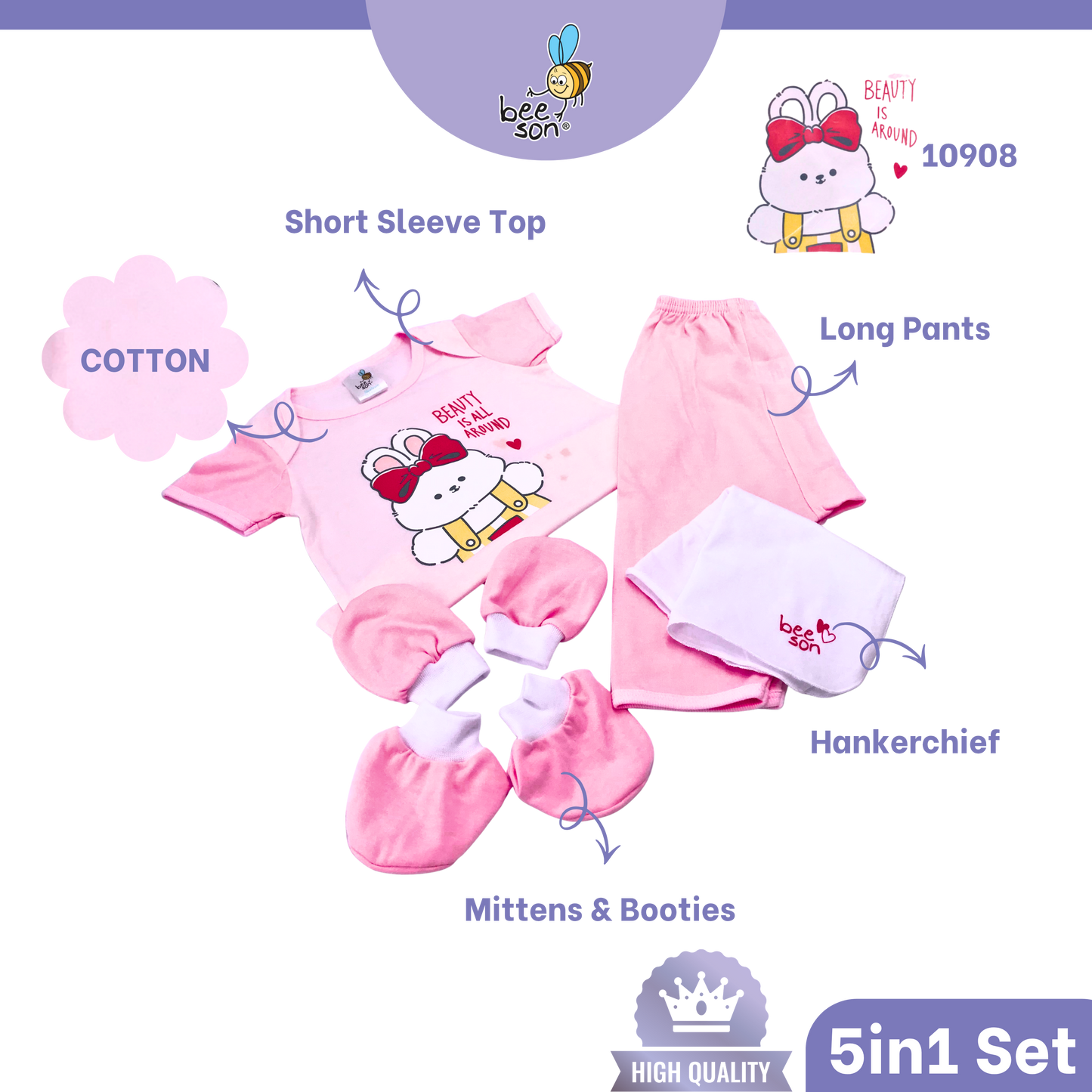 Beeson 5in1 Cotton Newborn Baby Girl Hamper Wear Gift Set Box | 10908