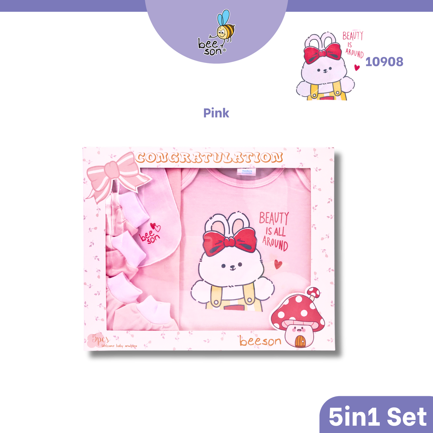 Beeson 5in1 Cotton Newborn Baby Girl Hamper Wear Gift Set Box | 10908