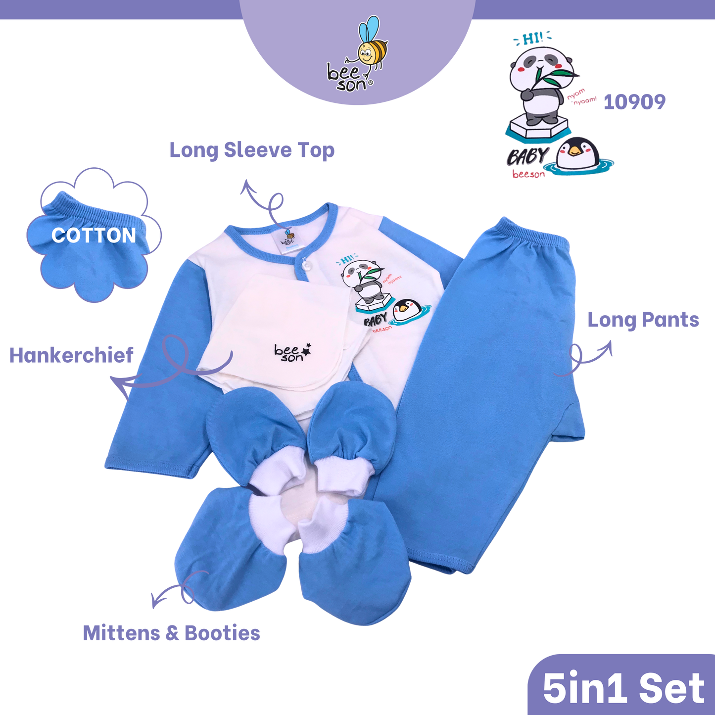 Beeson 5in1 Cotton Newborn Baby Boy / Girl Hamper Wear Gift Set Box | 10909